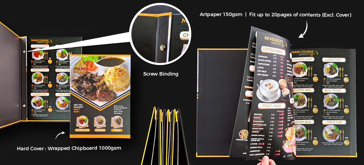 HARDCOVER RESTAURANT MENU